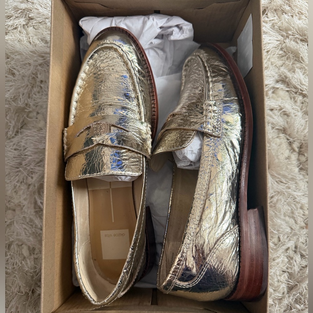 Dolce Vita Metallic Gold Penny Loafers - Shiny Gold Finish - Picture 3 of 8